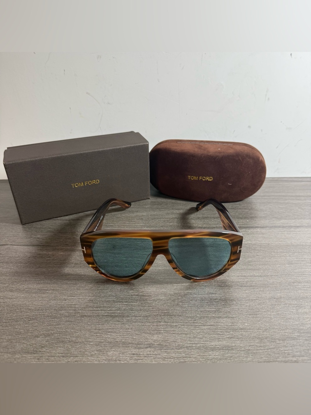 Tom Ford Tortoiseshell Frame Sunglasses with Green Lenses